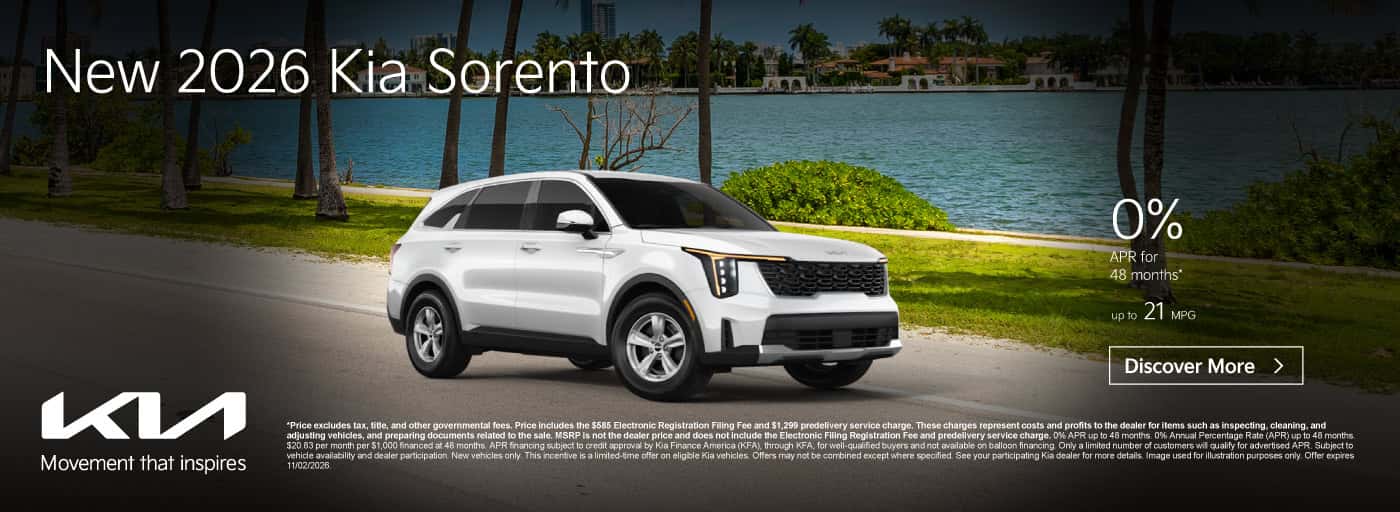 New 2026 Kia Sorento "0% APR for 48 months* Up to 21 MPG"