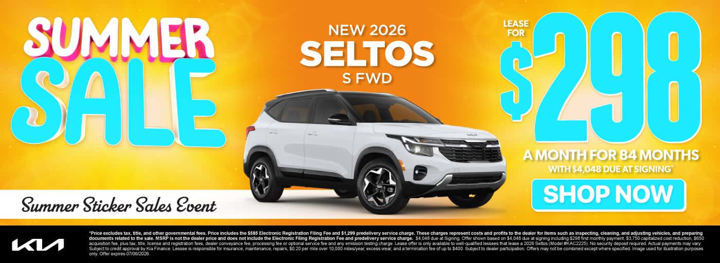 New 2026 Kia Seltos S FWD Lease for $298 a month for 84 months with $4,048 due at signing*