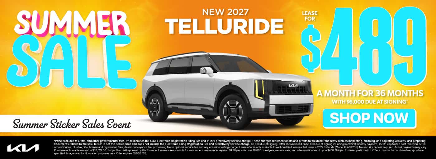 New 2027 Kia Telluride Lease for $489 a month for 36 months with $6,000 due at signing*