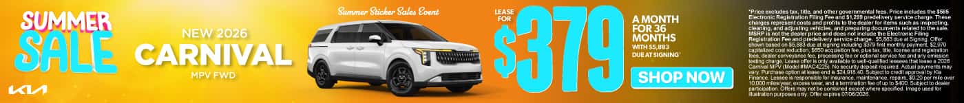 New 2026 Carnival MPV FWD Lease for $379 a month for 36 months with $5,883 Due at signing*