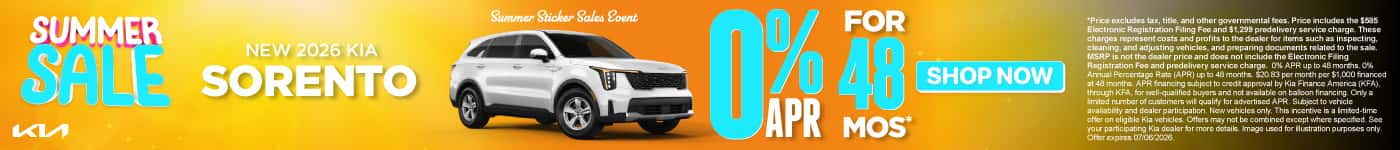 New 2026 Kia Sorento 0% APR for 48 months*