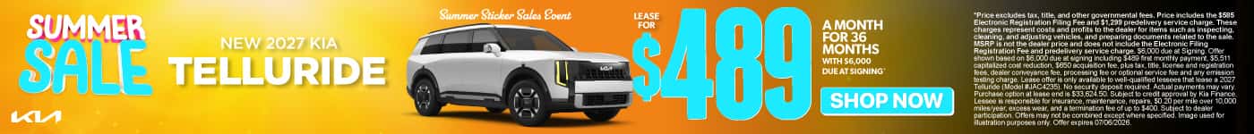 New 2027 Kia Telluride Lease for $489 a month for 36 months with $6,000 due at signing*