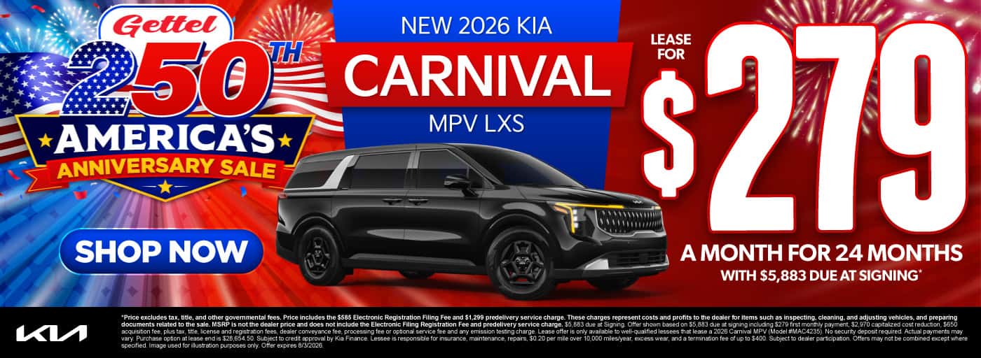 New 2026 Carnival MPV LXS Lease for $279 a month for 24 months with $5,883 Due at signing*