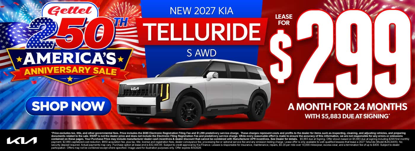 New 2027 Telluride S AWD Lease for $299 a month for 24 Months with $5,883 due at signing*