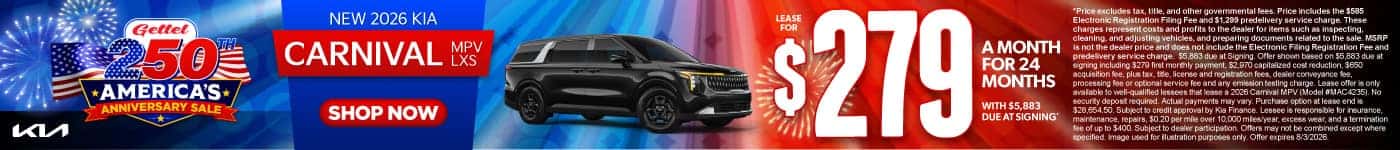 New 2026 Carnival MPV LXS Lease for $279 a month for 24 months with $5,883 Due at signing*