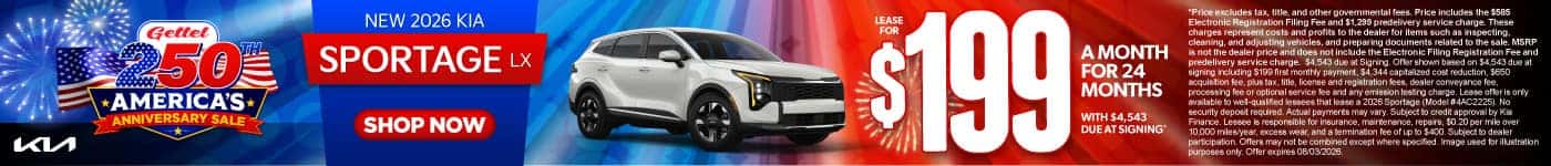 New 2026 Kia Sportage LX Lease for $199 a month for 24 months with $4,543 due at signing*