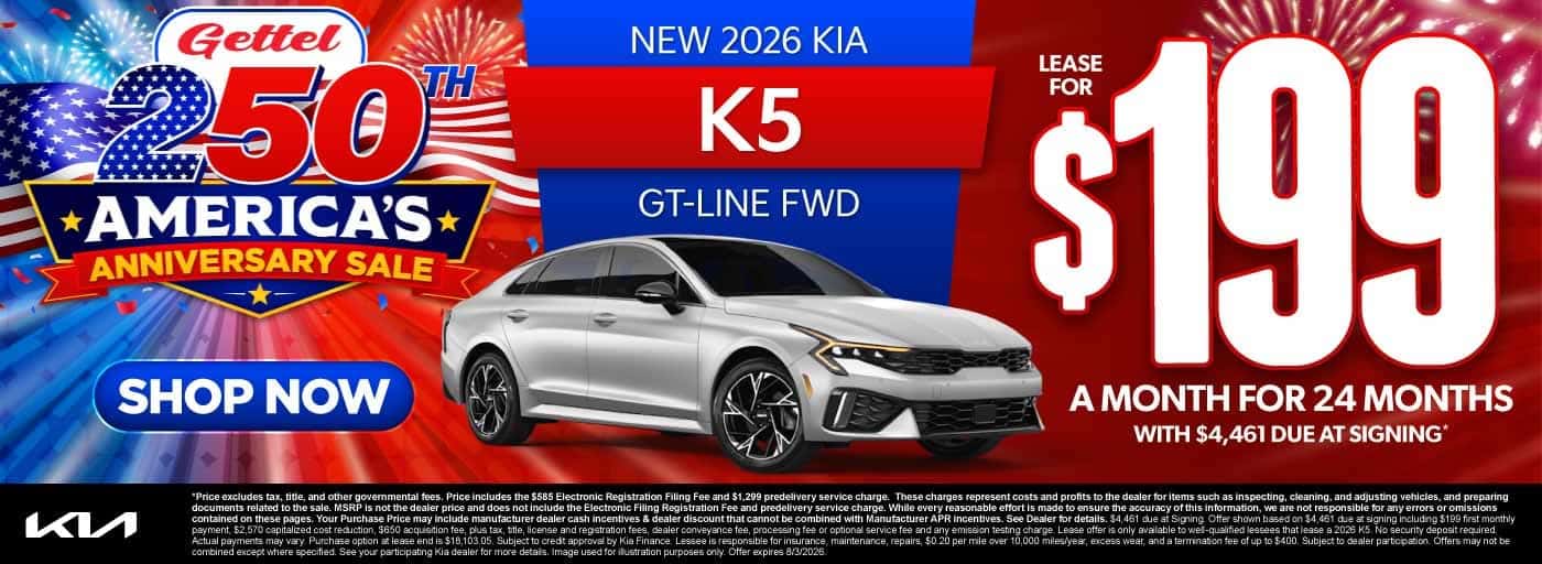 New 2026 K5 GT-Line FWD Lease for $199 a month for 24 months with $4,461 due at signing*