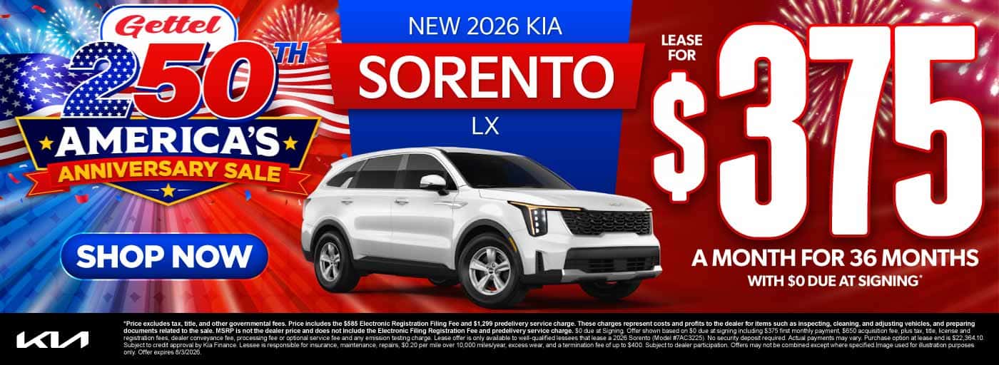 New 2026 Kia Sorento LX Lease for $375 a month for 36 months with $0 due at signing*