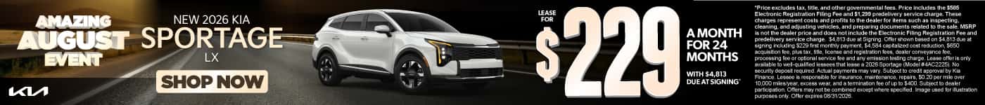 New 2026 Kia Sportage LX Lease for $229 a month for 24 months with $4,813 due at signing*