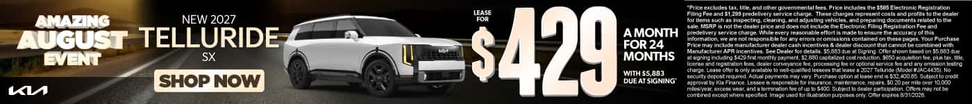 New 2027 Telluride SX Lease for $429 a month for 24 Months with $5,883 due at signing*