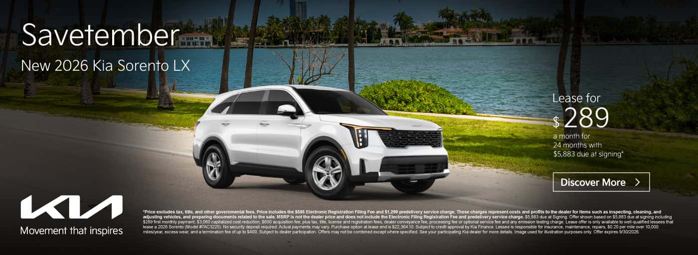 New 2026 Kia Sorento LX Lease for $289 a month for 24 months with $5,883 Due at signing*