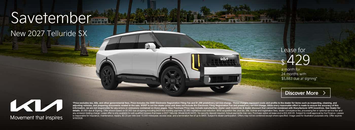New 2027 Telluride SX Lease for $429 a month for 24 Months with $5,883 due at signing*