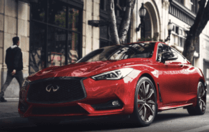 red INFINITI Q60 parked on street
