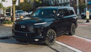 Large luxury Certified Pre-Owned INFINITI QX80 SUV showcased at Herrin-Gear INFINITI Jackson MS
