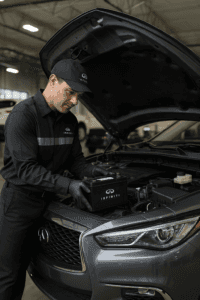 Genuine INFINITI battery replacement performed at Herrin-Gear INFINITI service center in Jackson MS