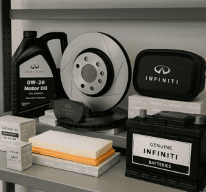 Display of Genuine INFINITI OEM parts at Herrin-Gear INFINITI service and parts center in Jackson MS