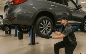 Genuine INFINITI tires on display at Herrin-Gear INFINITI service center in Jackson Mississippi