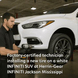 Wheel alignment performed on INFINITI SUV at Herrin-Gear INFINITI in Jackson Mississippi