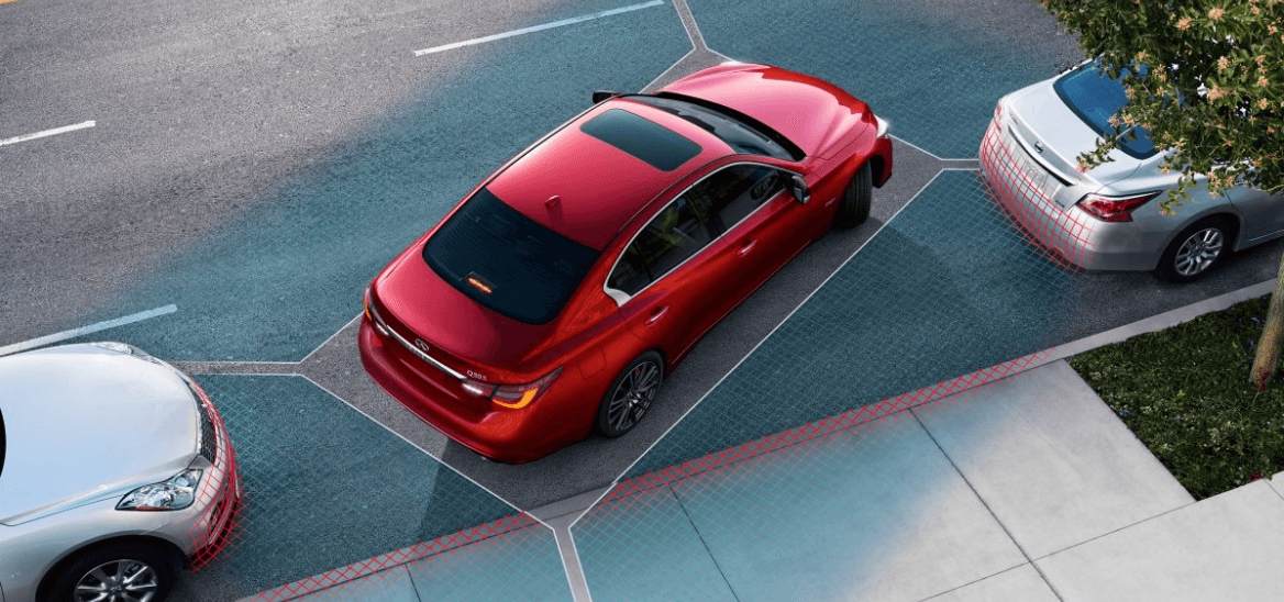 2020 Q50 showing the safety parking feature.