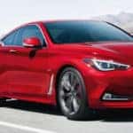 Red 2019 INFINITI Q60 traveling through desert