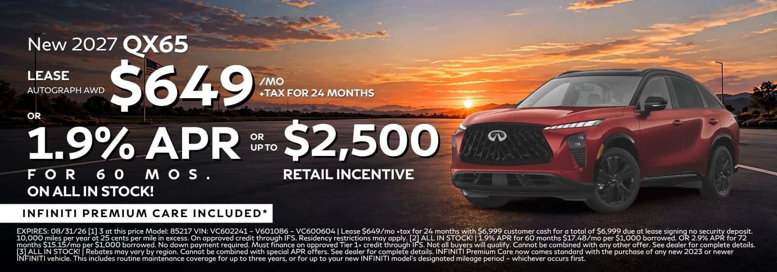 INFINITI 2027 QX65 Lease or 1.9% APR or Retail Incentive At INFINITI Roseville