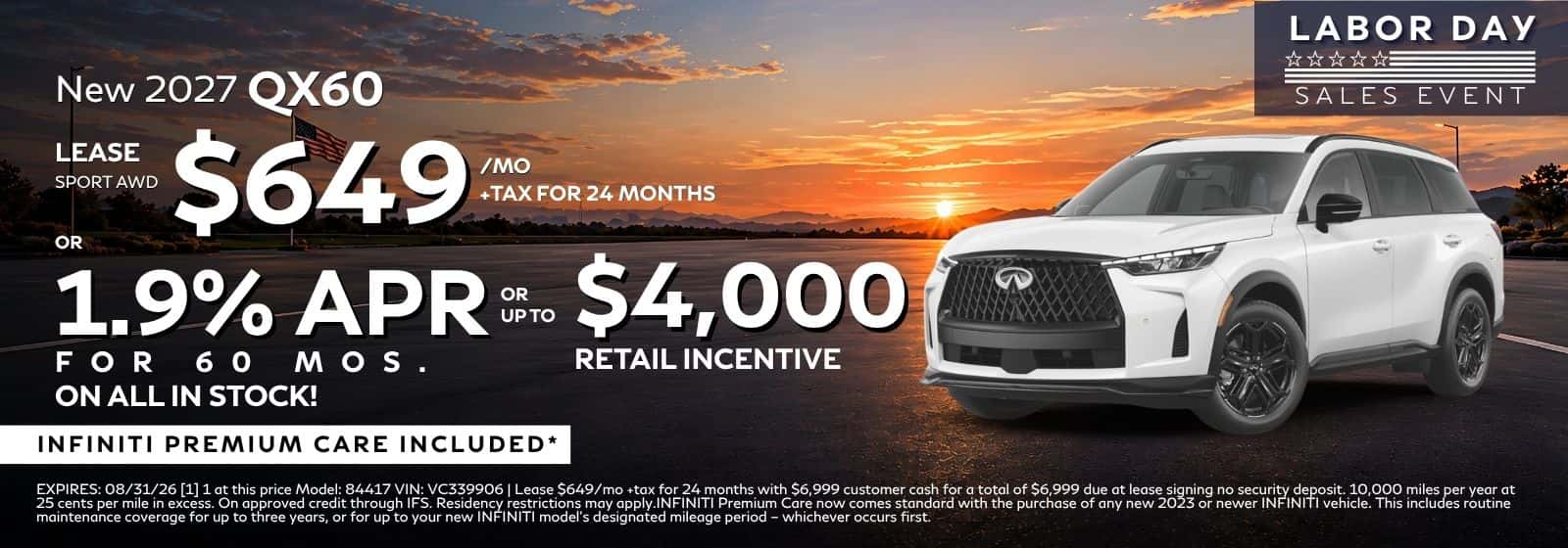 NEW 2027 QX60 Lease or 1.9% APR or Retail Incentive At INFINITI Roseville