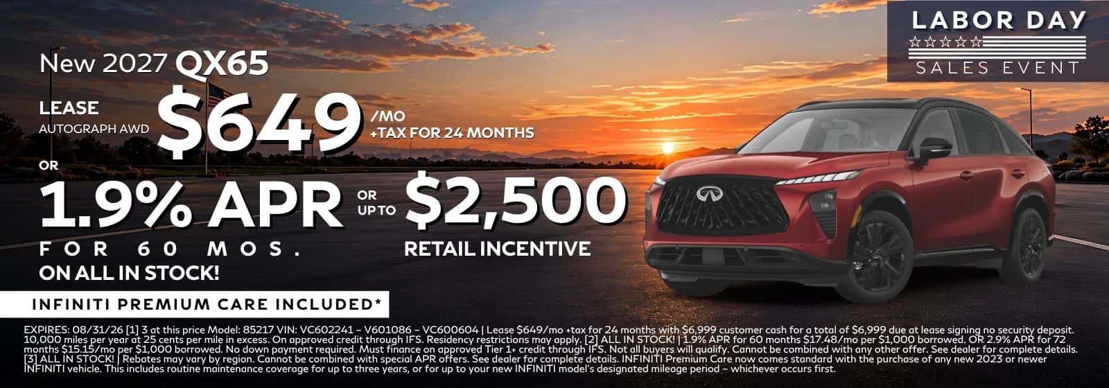 INFINITI 2027 QX65 Lease or 1.9% APR or Retail Incentive At INFINITI Roseville
