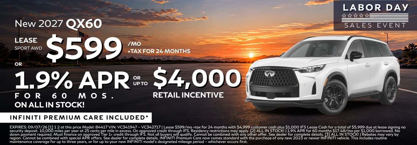 NEW 2027 QX60 Lease or 1.9% APR or Retail Incentive At INFINITI Roseville