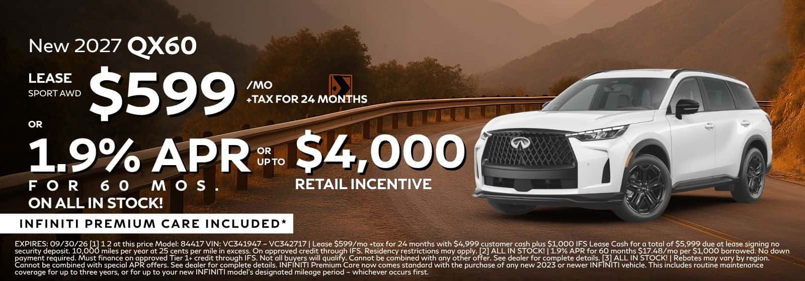 NEW 2027 QX60 Lease or 1.9% APR or Retail Incentive At INFINITI Roseville