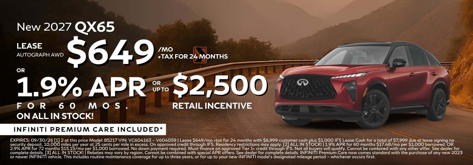 INFINITI 2027 QX65 Lease or 1.9% APR or Retail Incentive At INFINITI Roseville