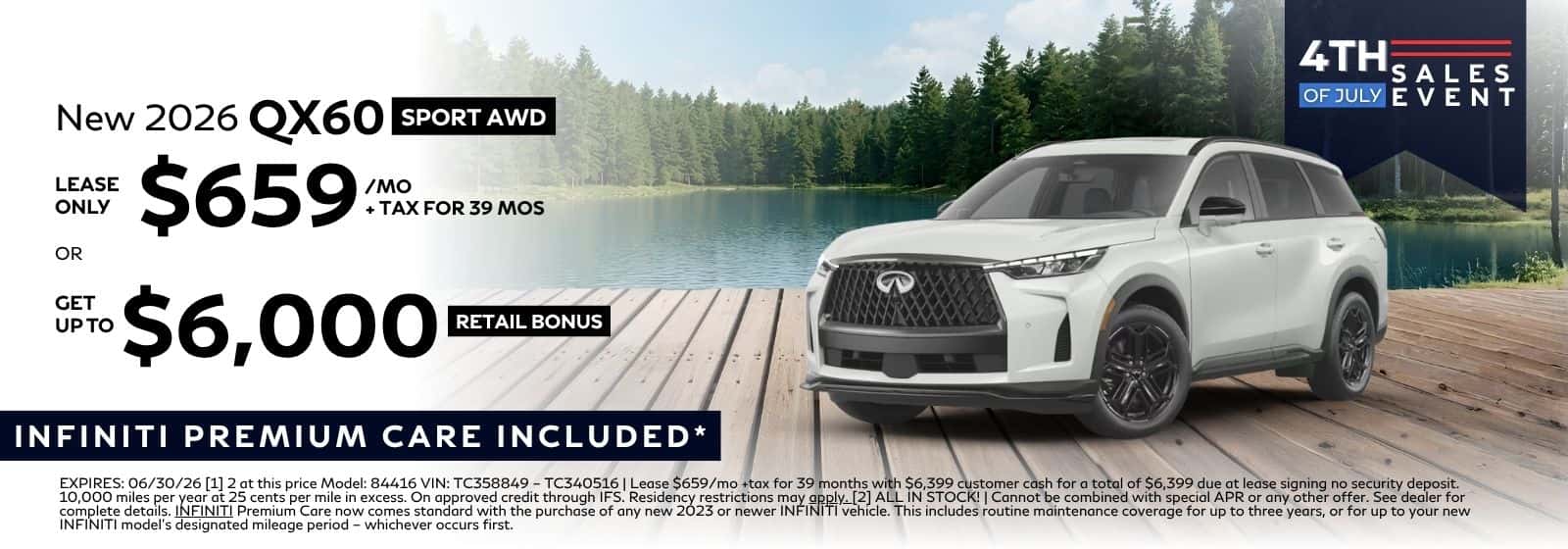 4th of July INFINITI 2026 QX60 Sport AWD Lease At INFINITI Roseville