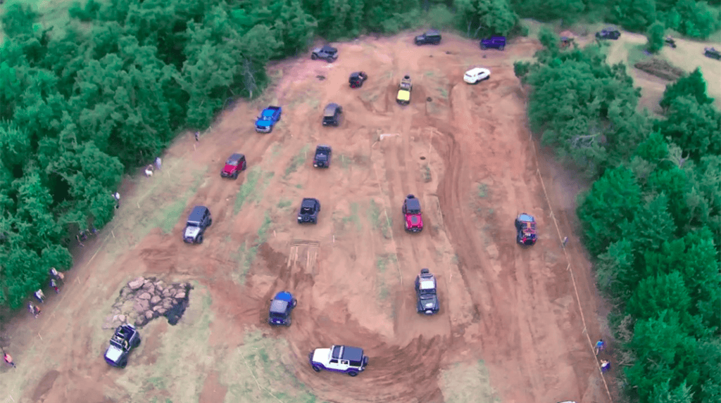 aerial view of Midwest Jeepfest dirt track in Guthrie, Oklahoma