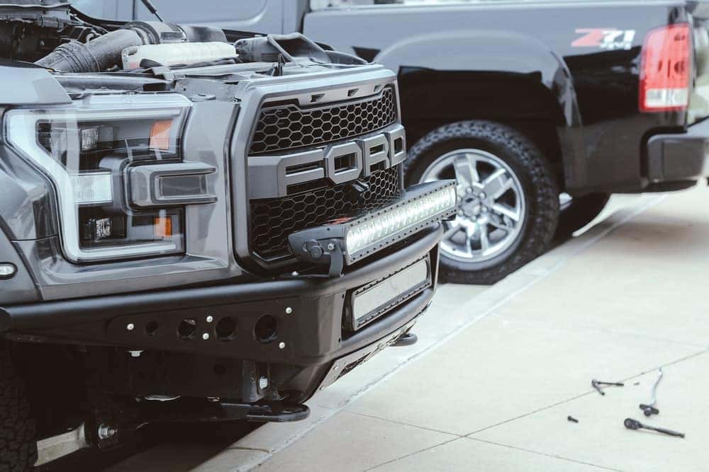 a new ford headlight on a ford raptor