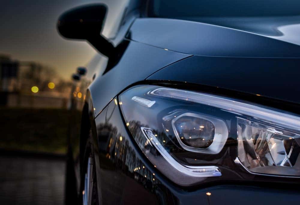 a closeup picture of a headlight that has been cleaned recently