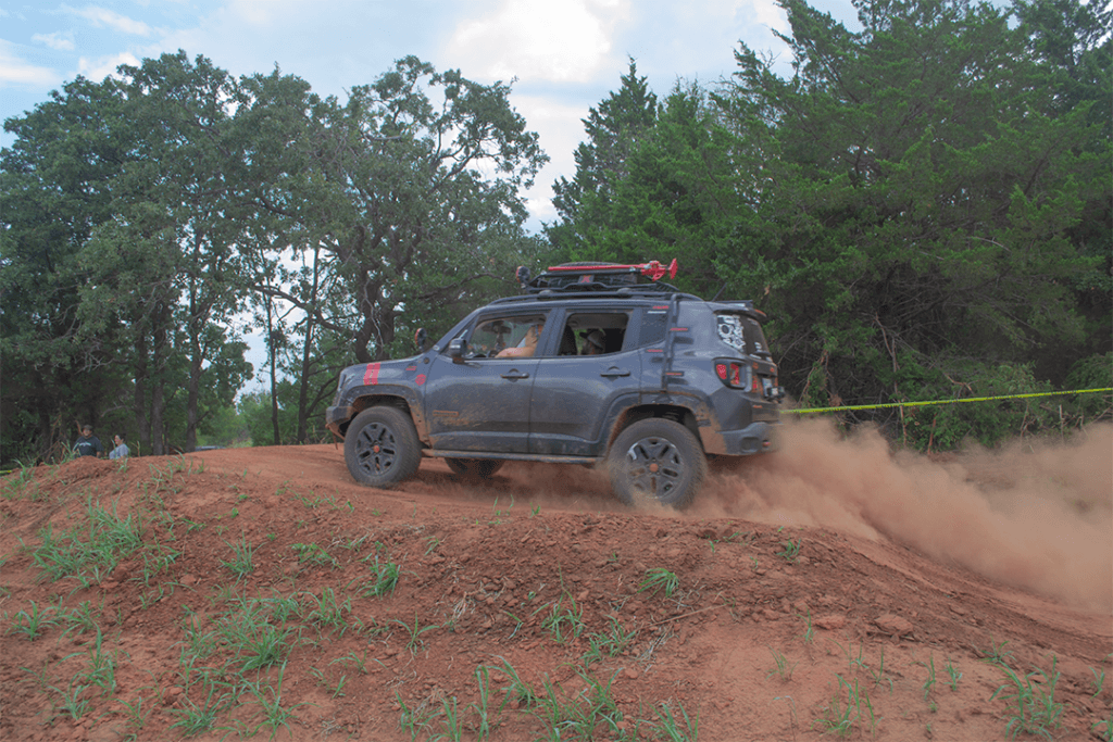 A Jeep Renegade on an offroad track in Guthrie, Oklahoma.