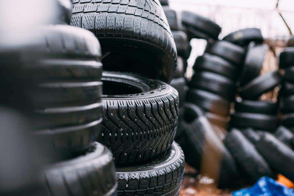 a stack of new tires in Edmond, Oklahoma