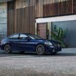blue mb sedan parked