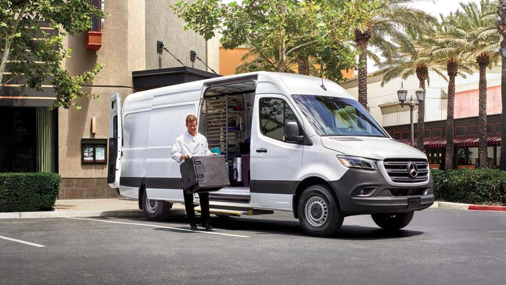 Exterior of a 2025 Mercedes-Benz Sprinter Cargo Van near Los Angeles
