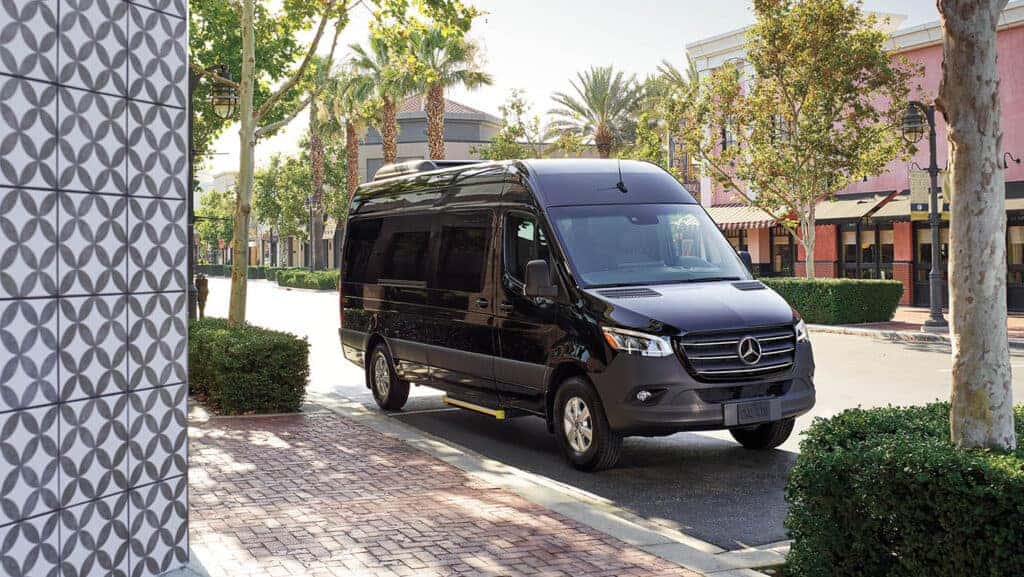 Exterior of a 2025 Mercedes-Benz Sprinter Passenger Van near Los Angeles
