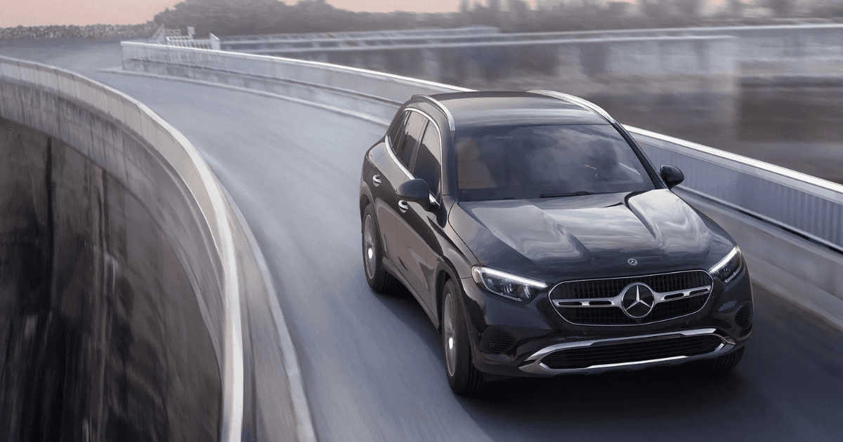 2025 Mercedes-Benz GLC SUV driving across a dam