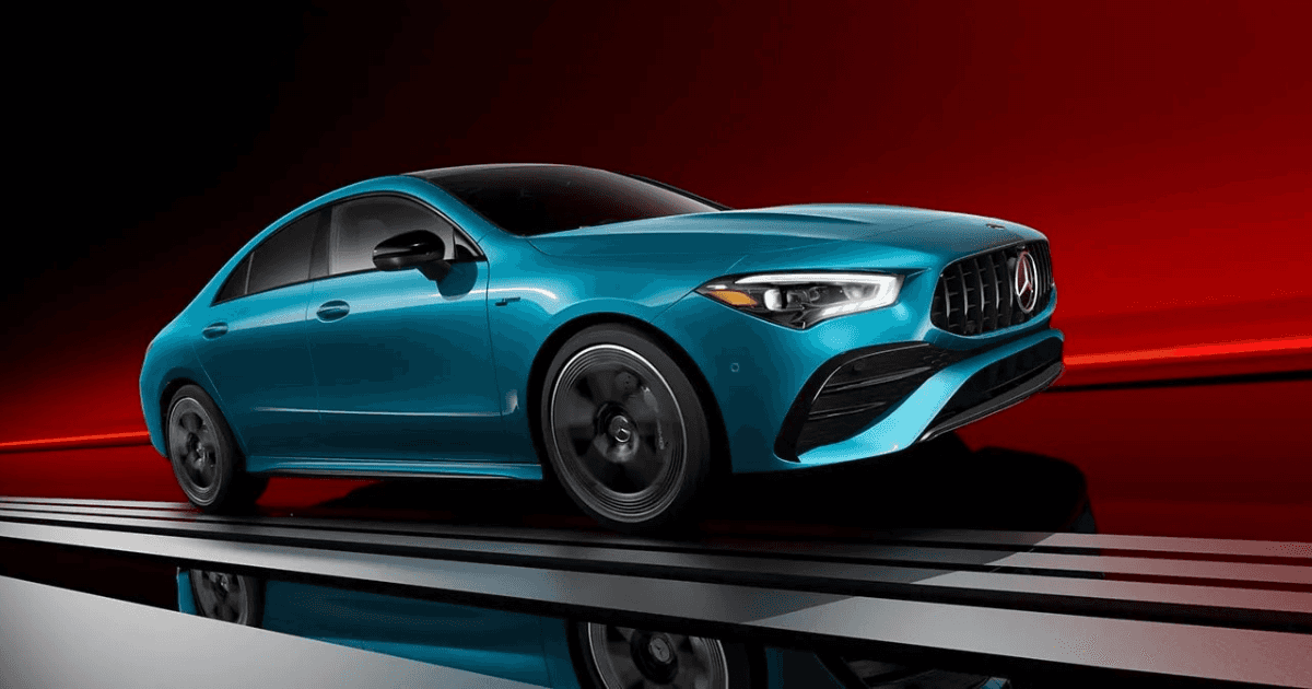 2025 Mercedes-Benz CLA AMG in a red showroom