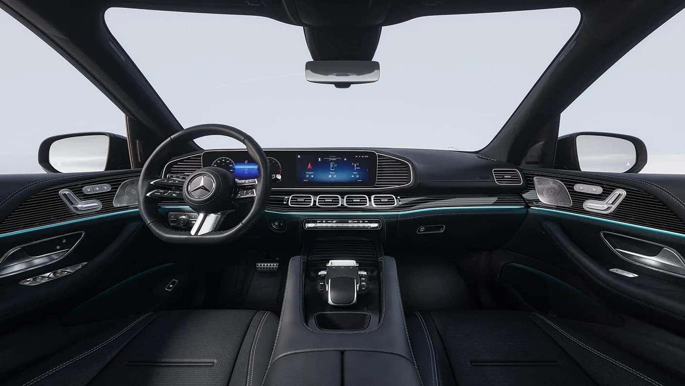 Interior view of the Mercedes-Benz GLE's front seat area