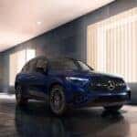 Blue 2026 Mercedes-Benz GLC parked in a showroom