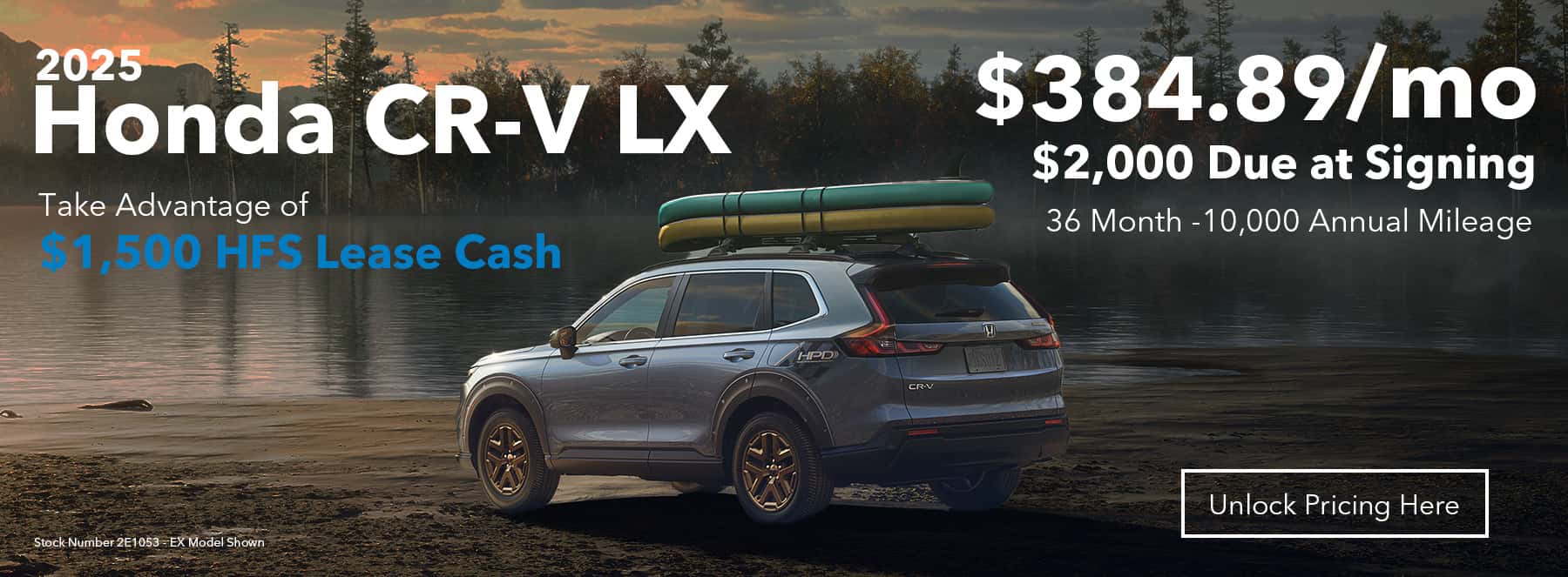 2025 Honda CR-V LX on the lake at sunset