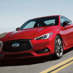 a front shot camera photo of the 2022 INFINITI Q60 RED SPORT 400 AWD driving on the road