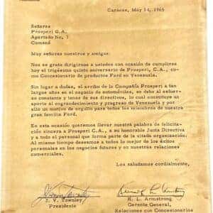 1965 Ford letter celebrating Prosperi C.A.'s 35th anniversary