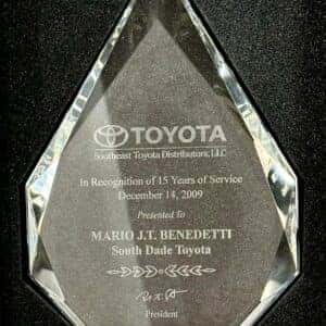 2009 Southeast Toyota 15-Year Service Award for Mario J.T. Benedetti