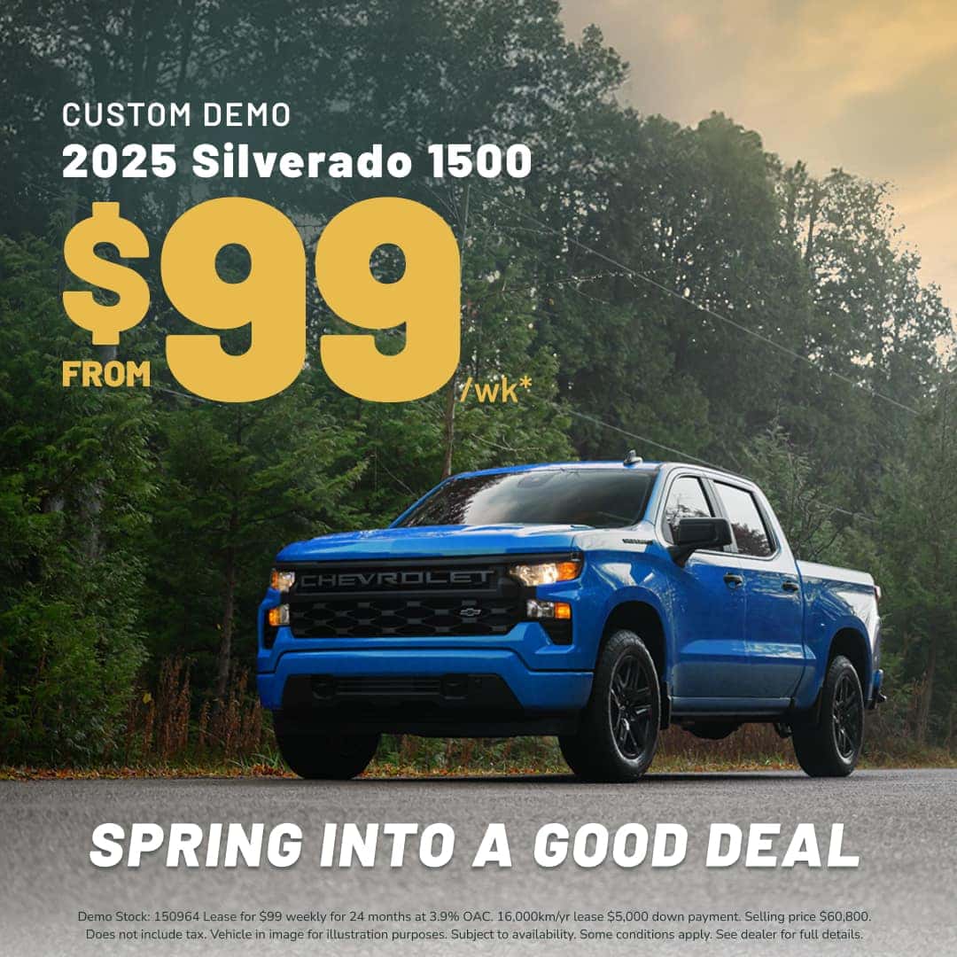 Lease a 2025 Silverado 1500 Custom Demo for as low as $99 weekly