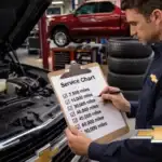 Auto technician checks service intervals
