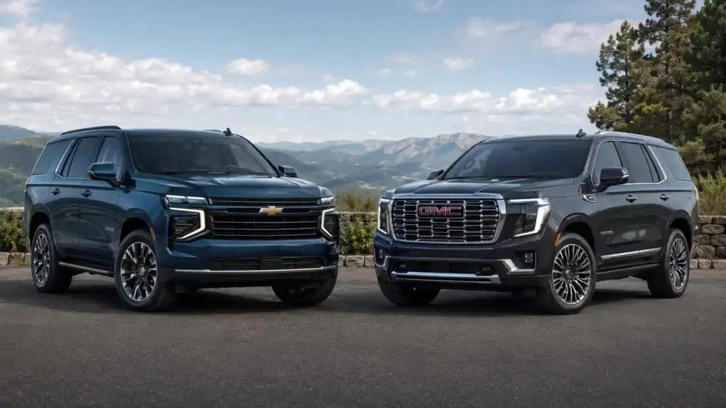 SUVs in scenic mountain setting